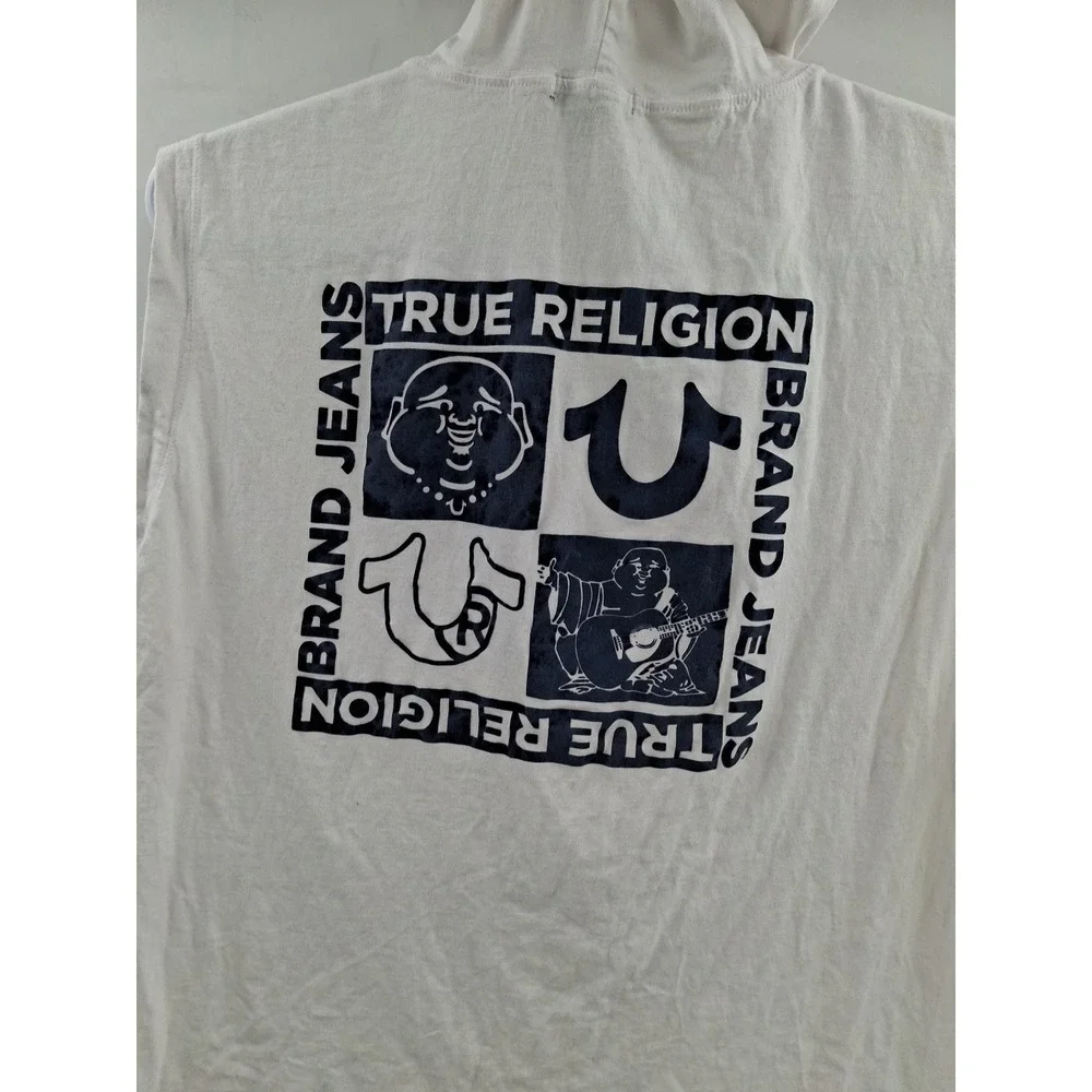 True Religion Men's Horseshoe Box Logo Large White Hoodie Tank Top